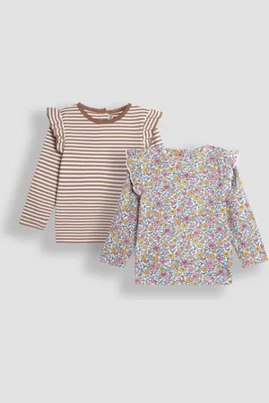 JoJo Maman Bébé Floral and Stripe Frill Tops 2 Pack1.5 - 2 år (86 - 92cm)