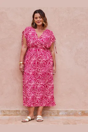 Live Unlimited London Curve Abstract Print Gathered Midi Dress