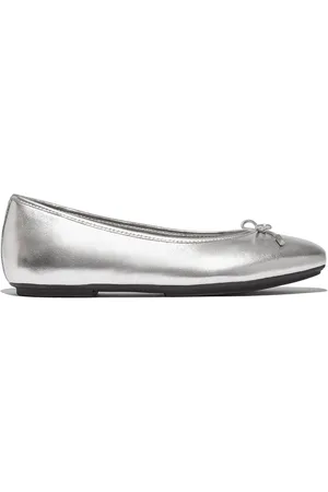 FitFlop Silver Delicato Bow Soft Leather Ballet Flats