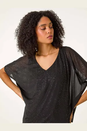 Roman Glitter Mesh Overlay Tunic Stretch Top38