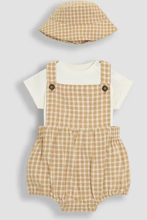 JoJo Maman Bébé Textured Gingham 100% Cotton Romper Set8692cm