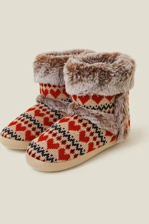 Accessorize Fairisle Pattern Faux Fur Boots SlippersS