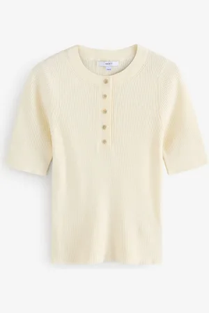 Next Button Up Rund hals Kortærmet Top Med HørM Reg