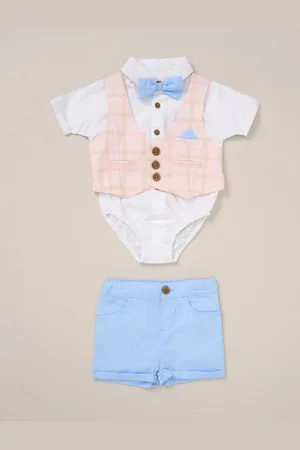 Little Gent 100% Cotton Bodysuit Brown Shirt with Mock Waistcoat Shorts and Bowtie Outfit Set8692cm