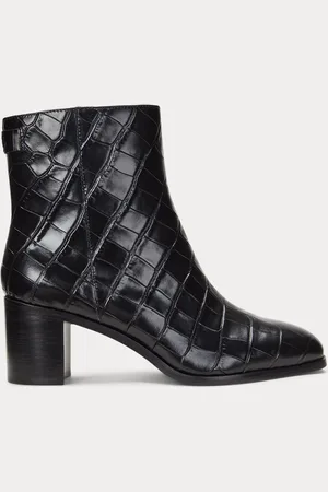 Ralph Lauren Cassie Croc Leather Heeled Ankle Boots