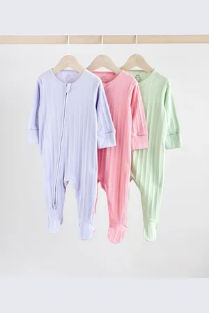 Next 3 Pack Rib Baby Two Way Zip Sleepsuits (0mths-2yrs)7480cm