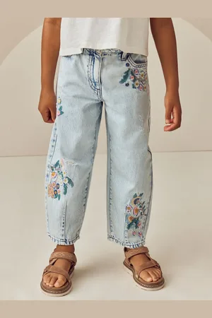 Next 100% Cotton Flower Embroidered Barrel Jeans (3-16yrs)166168cm
