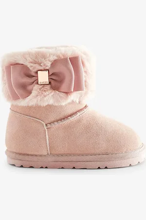 Ted Baker Girls Faux Fur Cuff Boot Slippers with Bow
