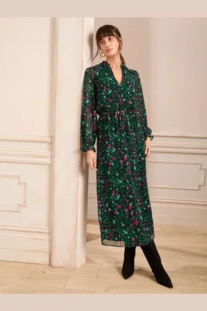 Love & Roses Pleated PU Belted Midi Dress46