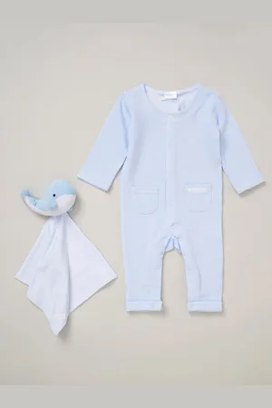Rock-a-bye Baby Boutique Blue 100% Cotton Waffle Romper and Comforter Set6874cm