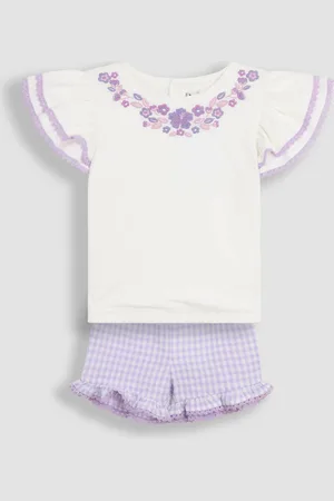 JoJo Maman Bébé 2-Piece Embroidered Double Frill Sleeve T-Shirt & Shorts Set110116cm