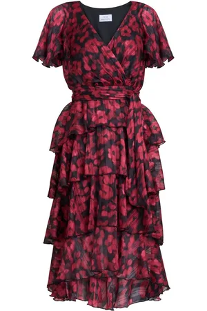 Gina Bacconi Lottie Elastic Waist Tiered Black Dress36