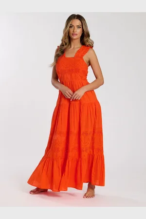 South Beach Palm Broderie Tie Back 100% Cotton Maxi Dress40