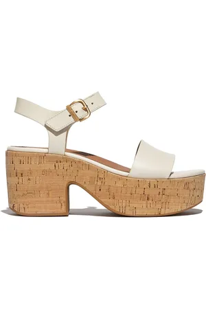 FitFlop Cream Platfforms Leather Cork Heeled Ankle-Strap Sandalseu38