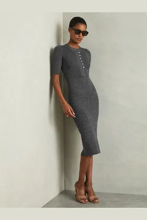 Reiss Sandy Ribbed Wool Blend Midi DressL