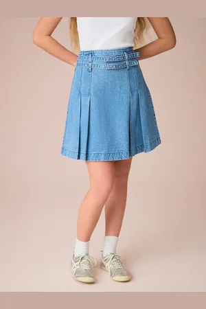 Next 100% Cotton Denim Belted Kilt Skirt36