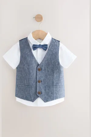 Next Cotton/Linen Blend Waistcoat, Shirt & Bow Tie Set (3mths-9yrs)116122cm
