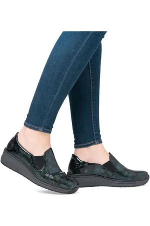 Rieker Womens Green Wedge Slip-On Shoes