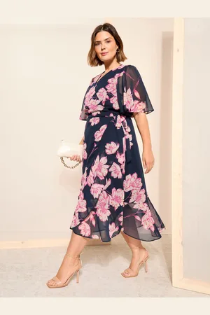 Friends Like These Chiffon Mix Flutter Sleeve Wrap Dress50