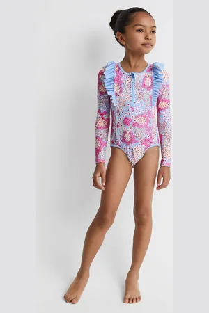 Reiss Poppy Floral Print Ruffle Long Sleeve Swimsuit9 - 10 år (134 - 140cm)