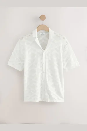 Next Relaxed Fit 100% Cotton Short Sleeve Pointelle Knit Shirt with Cuban CollarX-Large
