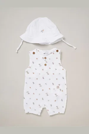 Rock-a-bye Baby Boutique 100% Cotton Printed Muslin White All in one6874cm