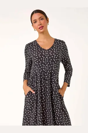 Roman Spot Print Button Detail V-Neck Dress48