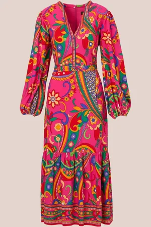Adrianna Papell Adrianna By Pink Printed Midi Flounce Dress40