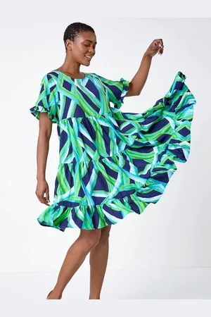 Roman Abstract Print Tiered Smock Dress44