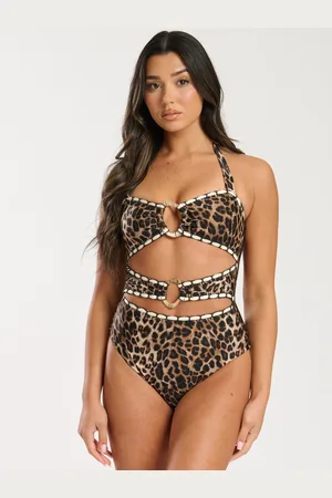 South Beach Printet Ring Detail Cut Out Broderet Snøre Badedragt