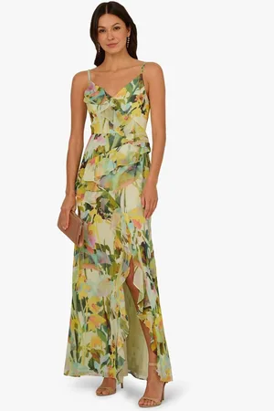 Adrianna Papell Green Printed Strap Cascade Gown44