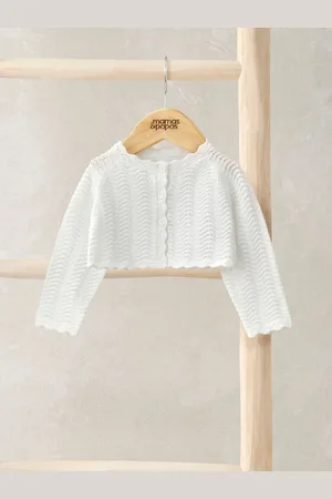 Mamas & Papas 100% Cotton Wavy Stitch Bolero White Cardigan6874cm