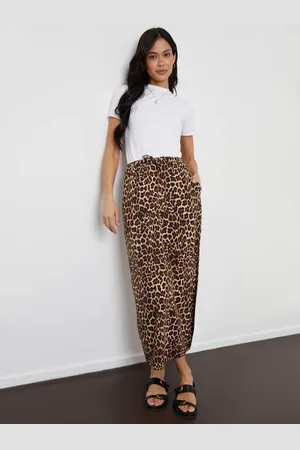 Threadbare Leopard Print Lightweight Jersey 100% Cotton Midi Skirt with Pockets40