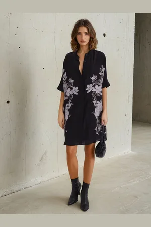 Religion Inversion Tunic Dress With Beautiful Swallow Print40