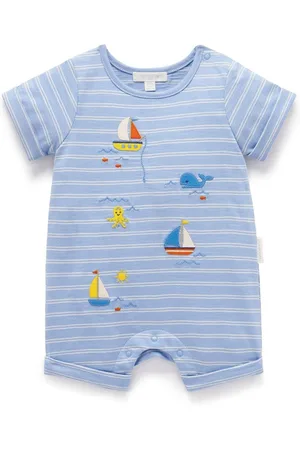 Purebaby Stripe Sail Away Short 100% Cotton Romper5662cm