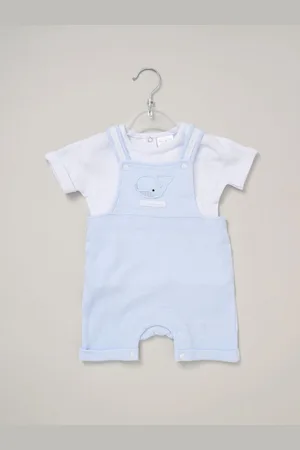Rock-a-bye Baby Boutique Blue 100% Cotton Waffle Dungarees and Printed T-Shirt Outfit Set6874cm