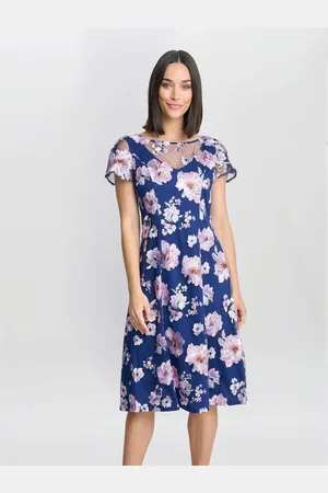 Gina Bacconi Blue Mylene Embroidered Floral A-Line Midi Dress46