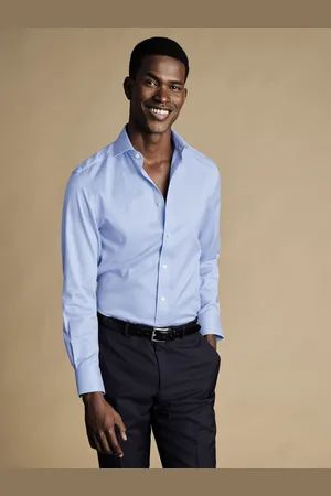 Charles Tyrwhitt Non-iron Puppytooth Cutaway Slim Fit 100% Cotton Shirt43cm R (UK 17 R)