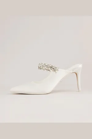 Lipsy London Occasion Ivory Sparkly Embellished Bridal Strappy Mid Heel Wedding Mule Courts
