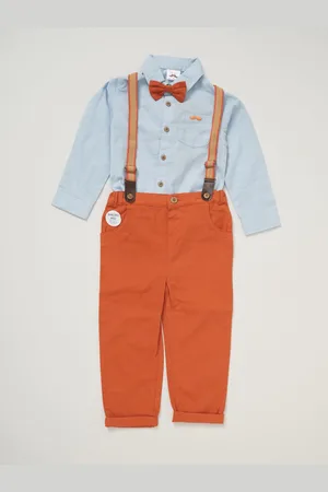 Little Gent Bow Tie Mock 100% Cotton Shirt and Trousers with Braces Outfit Set18 måneder (86cm)