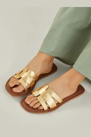Accessorize Wide Fit Metallic Leather Cut-Out Slide Sandalseu41