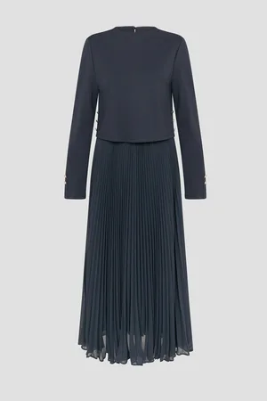 Monsoon Penny Long Sleeve Pleated Midi Dressmedium