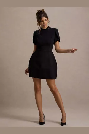 Club L Carabella High-Neck Short-Sleeve Mini Dress46