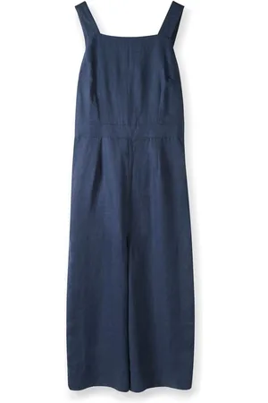 CELTIC & CO. Blue Square Neck Sleeveless 100% Linen Jumpsuit