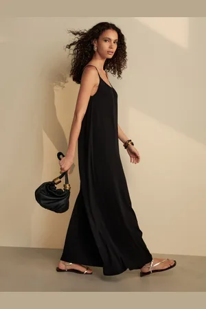 Next Maxi Længde Trapeze Form Ruched Neckline Tynd Vest Strap KjoleM Reg