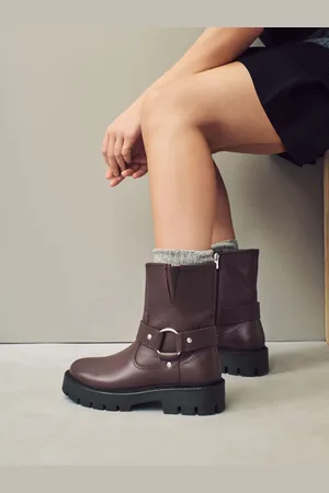 Next Forever Comfort Buckle Strap Leather Ankle Biker Boots
