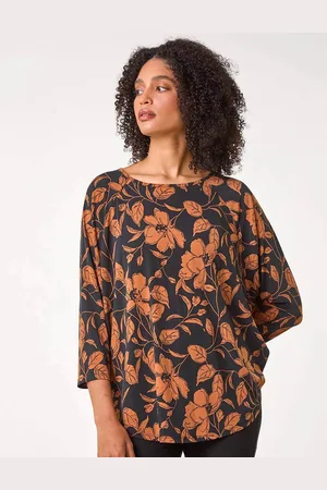 Roman Leaf Print Raglan Sleeve Stretch Top38