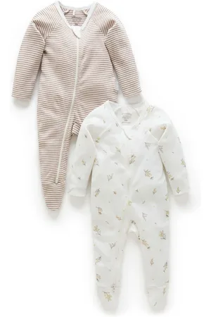 Purebaby 100% Bomuld Zip Baby sovedragter 2 PakkeOp til 3 måneder (50 - 62cm)