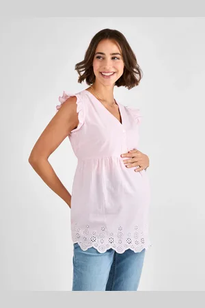 JoJo Maman Bébé Maternity Stripe Broderie 100% Cotton Blousemedium