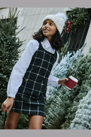 Abercrombie & Fitch Tartan Mini Pinafore Black Dress17 - 18 år